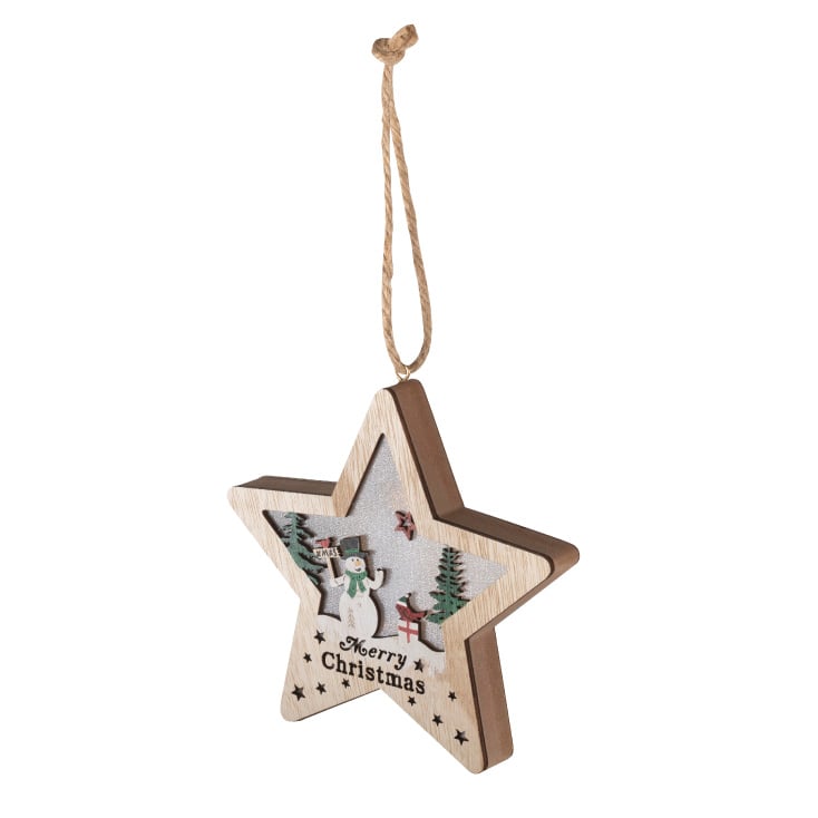 Home KLW17S drvena LED zvezda za prozor ili vrata sa sneškom, natpis Merry Christmas