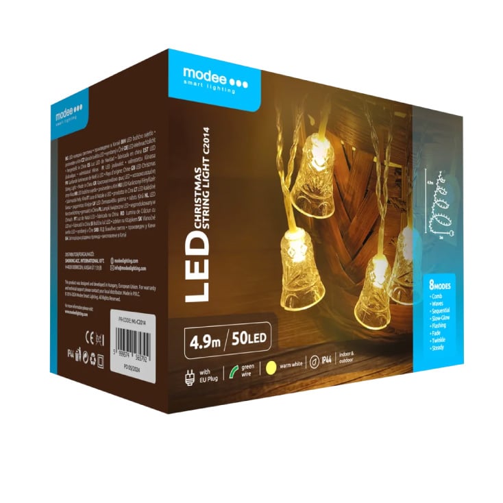 MODEE ML-C2014 LED lampice sa ukrasima zvona, 50 toplo belih LED 2700 K, 4,9 m, IP44