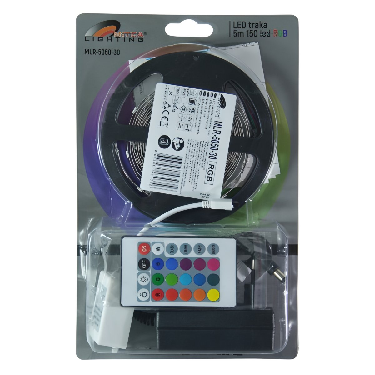 Mitea MLR-5050-30 RGB LED traka 12V 7W/m IP20, 5m, set sa napajanjem i daljinskim