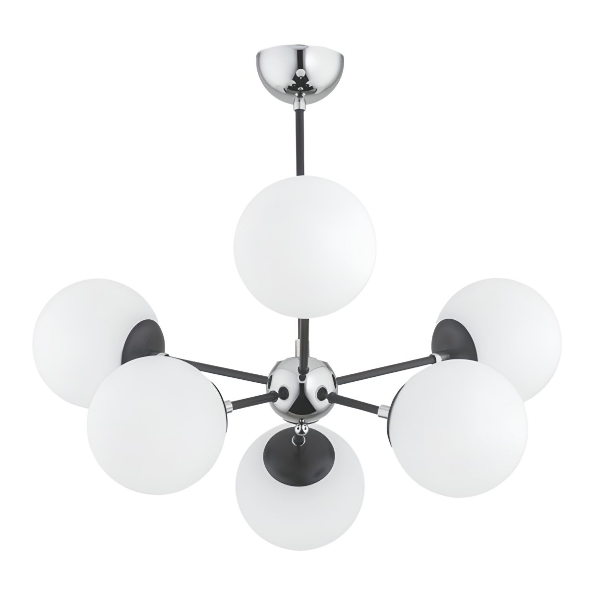 Mitea M11094-6 luster sa 6 belih staklenih kugli, hrom-crni, 6xE27
