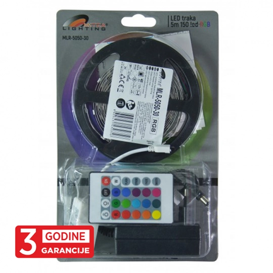 Mitea MLR-5050-30 RGB LED traka 12V 7W/m IP20, 5m, set sa napajanjem i daljinskim