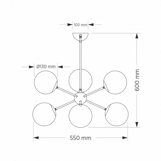 Mitea M11094-6 luster sa 6 belih staklenih kugli, hrom-crni, 6xE27