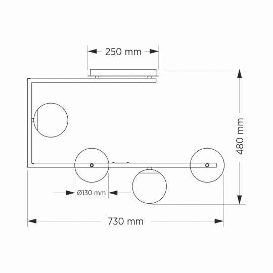 Mitea M10770-4 geometrijski luster sa 4 providne kugle, crni, 4xE27