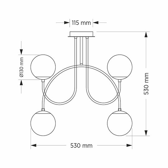 Mitea M11099-4 luster sa 4 dimljene kugle na lukovima, crni, 4xE27