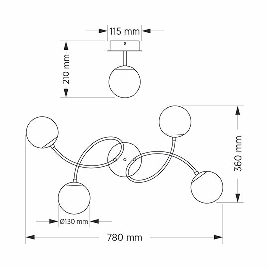 Mitea M11101-5 plafonski luster sa 5 dimljenih kugli, crni, 5xE27