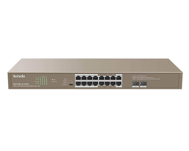 TENDA TEG1118P-16-250W 16GE+2SFP Ethernet Switch With 16-Port PoEEthernet PoE svičevi