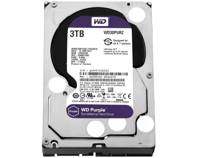 WD 3TB 3.5 SATA III 64MB IntelliPower WD30PURZ PurpleHard disk za video nadzor