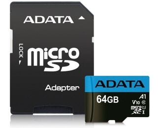 A-DATA UHS-I MicroSDXC 64GB class 10 + adapter AUSDX64GUICL10A1-RA1Hard disk za video nadzor